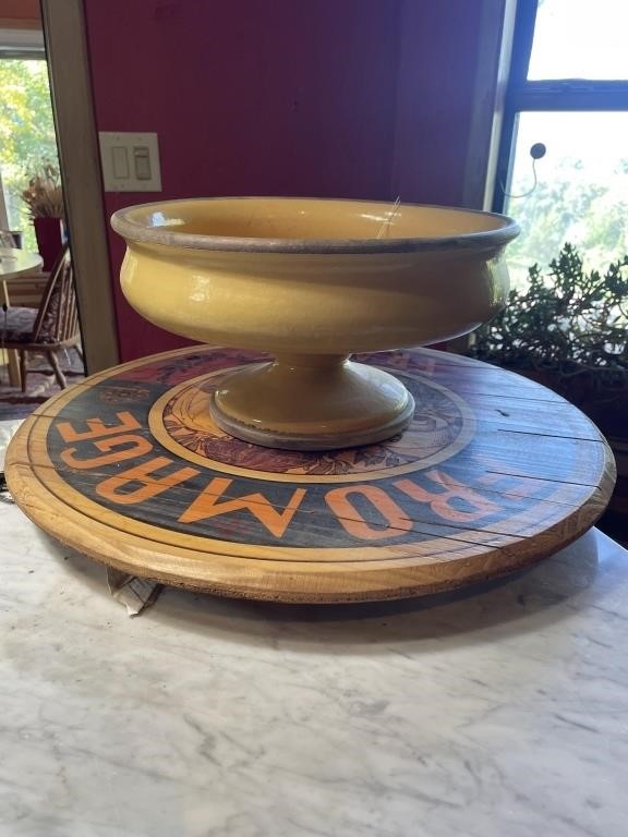 Stoneware pedestal bowl & lazy Susan