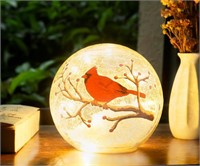 5" Large Crackle Glass Ball Cardinal Lamp, Light