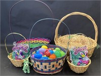 Five Easter Baskets with Artificial Eggs and Grass