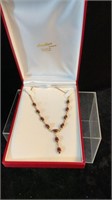 14K Gold Necklace, Amber Colored Gemstones In Box