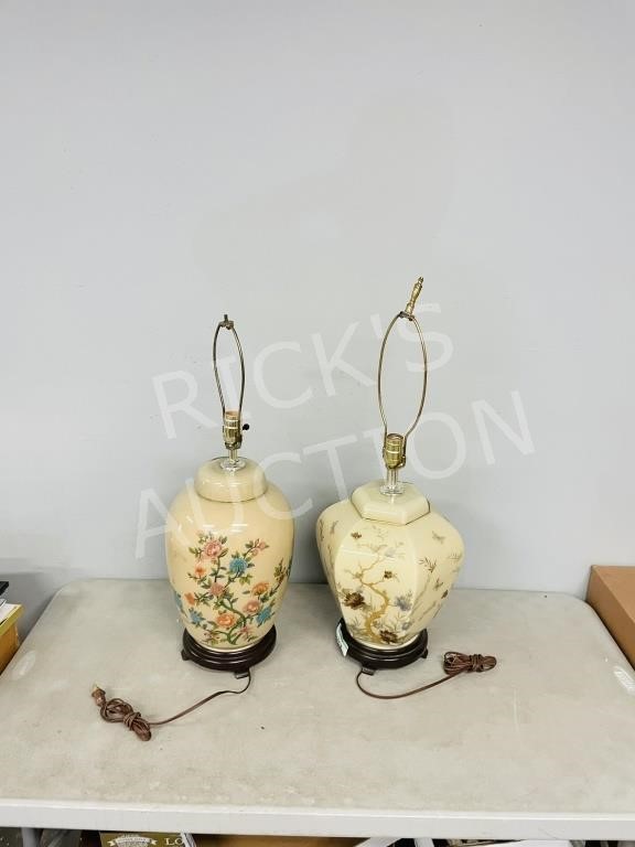 pair- Oriental hand painted lamps-27"