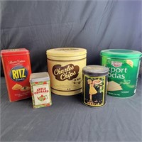 Group of Tins,  Charles Chips, Ritz, Nestlé, etc