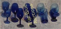 (10) Blue Glass Cups, (6) Wine Cups, (4) Regular C