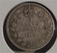 1910 Canada Sterling 5 Cents VG8 King George VII
