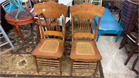 Pair of Oak Cane Seat Side Chairs