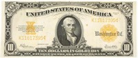 1922 US $10 GOLD CERTIFICATE XF/AU