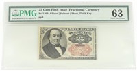 1874 US 25C 5TH ISSUE FRACTIONAL CURRENCY PMG 63 U