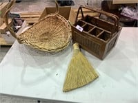 Fireside Basket, Hearth Broom, & Silverware Caddy