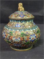 Vintage Chinese cloisonné lidded jar with