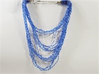 Blue glass Beaded Multi-Strand 16" Necklace