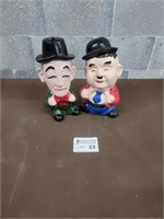 Stan Laurel and Oliver Hardy pottery figure banks