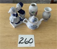 Two miniature vases child’s teapot Staffordshire