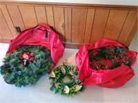 Christmas wreaths and bags
