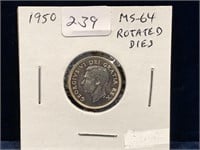 1950 Can Silver Ten Cent Piece  MS64 Rotated Dies