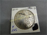 1921D Morgan Silver Dollar - AU-50