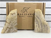 Kalifano petrified wood stone bookends.