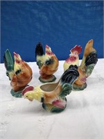 Vintage Ceramic Chickens & Rooster x4