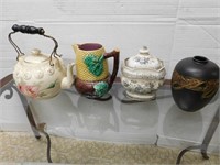 4 Pcs Lot-Ceramic Teapot, Acorn Pitcher, Vase,