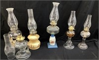 (6) VINTAGE OIL LAMPS, 1 CONVERTED ELECTRIC