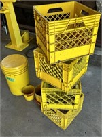 4 Plastic Milk Crates,Bucket w/scoop and floor dry