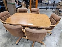 Oak table & chairs on wheels 42 x 66