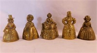 5 brass figural bells