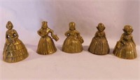 5 brass figural bells