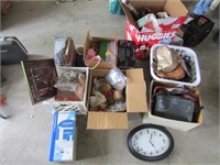 clock,basket,purses & boxes of items