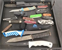 SHOW CASE OF ASSORTED KNIVES