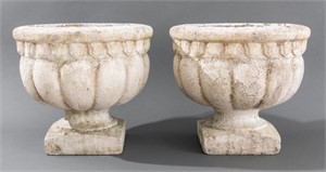 Classical Manner White Painted Cast Stone Urns, 2