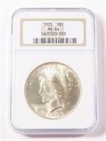 NGC GRADED 1923 SILVER PEACE DOLLAR MS64