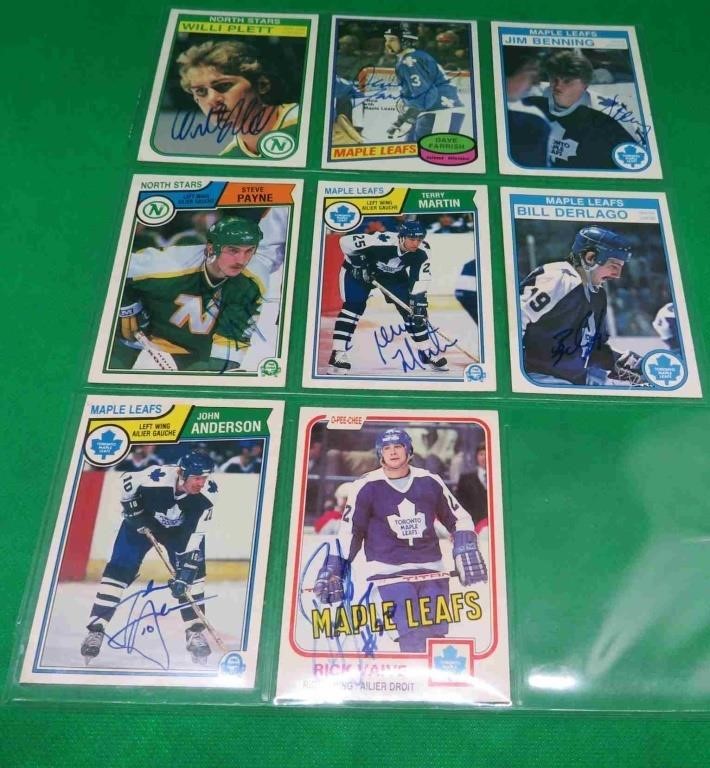 8x Vintage SIGNED Hockey Cards Leafs & Minnesota