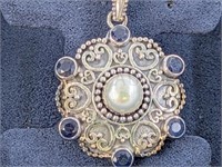 STERLING / SAPPHIRE / PEARL PENDANT NECKLACE