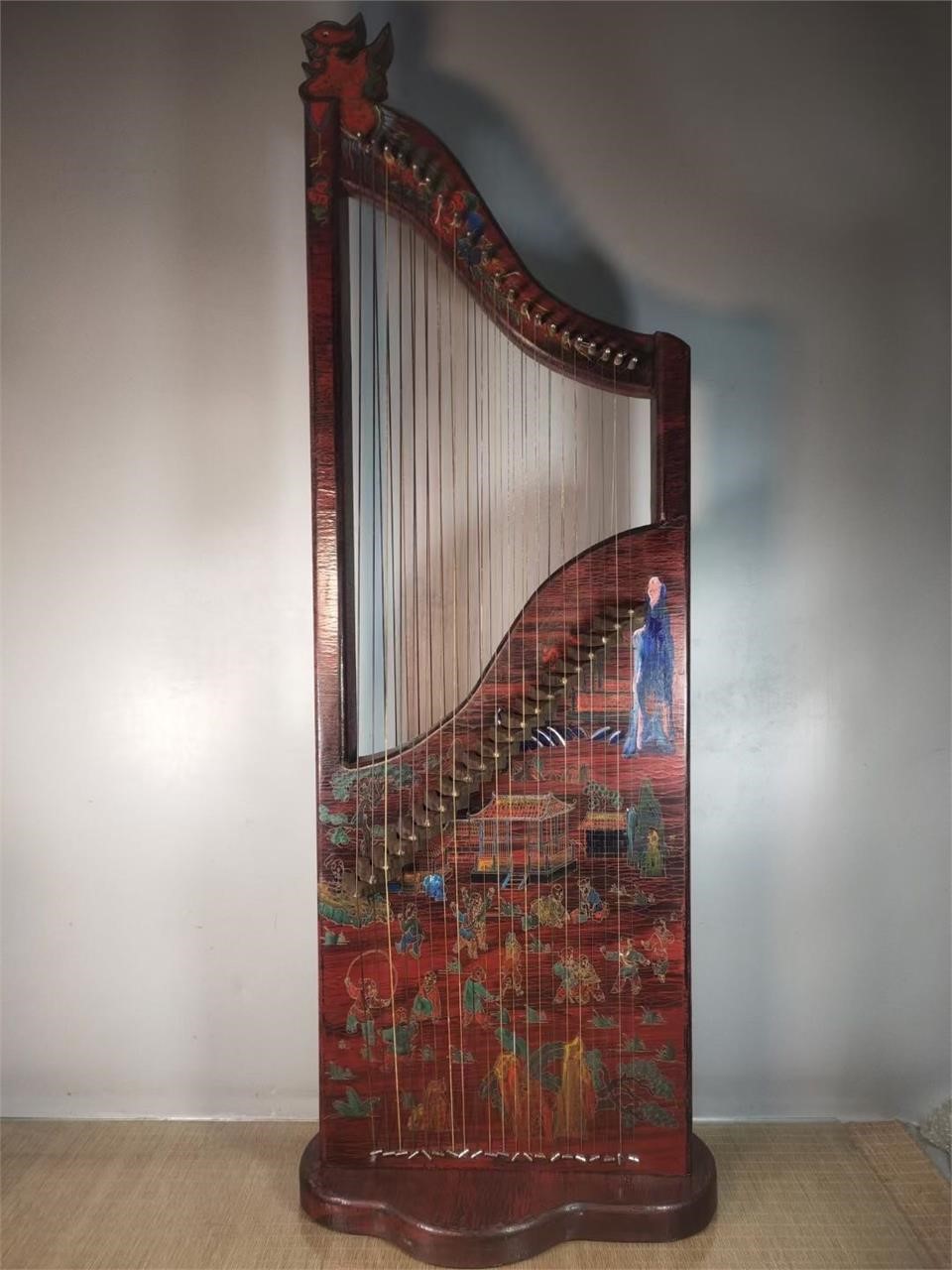 Pear wood painted gold lacquer harp