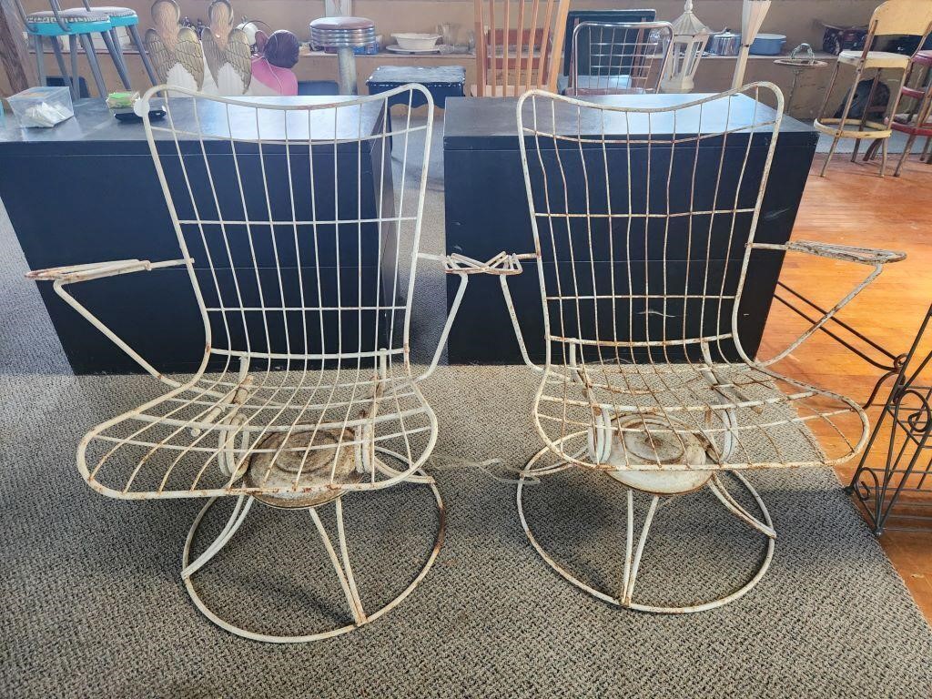 (2) MCM Outdoor Metal Swivel Chairs