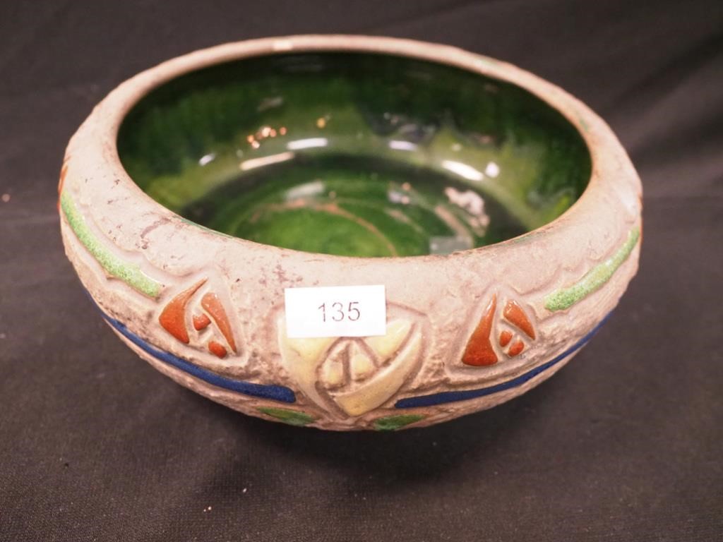 Roseville 7" low bowl Mostique pattern with glaze