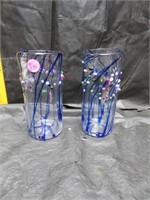 2 Signed Art Glass Tumblers 6&1/4"