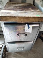 Utility cabinet w/wood top. Heavy wear, 33"h x