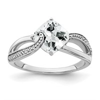 Sterling Silver - White Topaz and Diamond Ring
