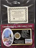 1988 Canada 1 Dollar Coin With Stamp- COA