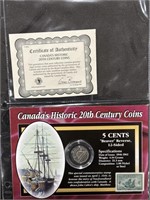 1961 Canada 5 Cents Coin With Stamp- COA