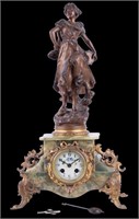 French Onyx and Bronzed Spelter Mantel Clock