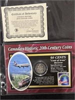 1968 Canada 50 Cents Coin With Stamp- COA
