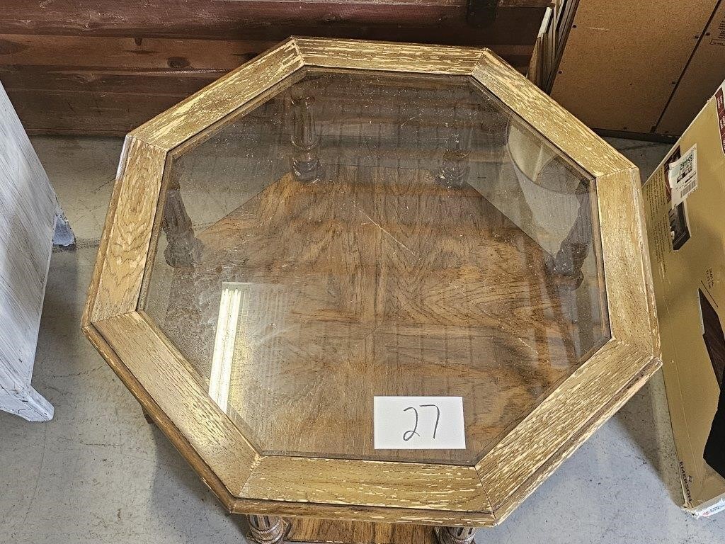 Octogon Glass Top Coffee Table 34" Diam x 17" Tall