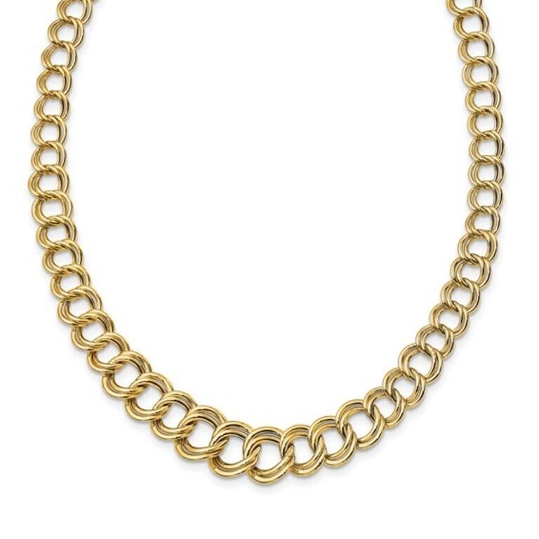 14K- Polished Graduated Double Link Necklace