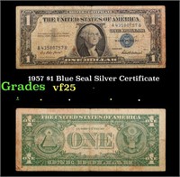 1957 $1 Blue Seal Silver Certificate Grades vf+