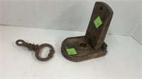 Primitive wooden mouse trap, cast iron nose lead