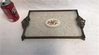 Vintage dresser tray with lace between the 2