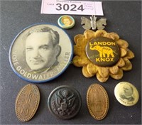 Vintage political pins and Hawaiian medals