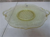 Yellow Depression Glass Handled Platter